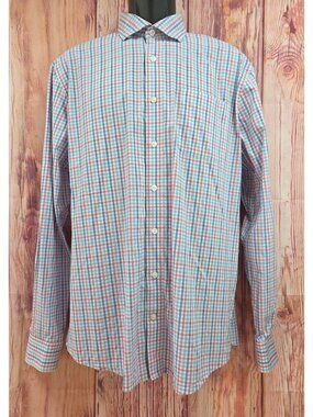 Johnnie-O Prep-Formance Mens Long Sleeve Shirt Large Red Blue Plaid